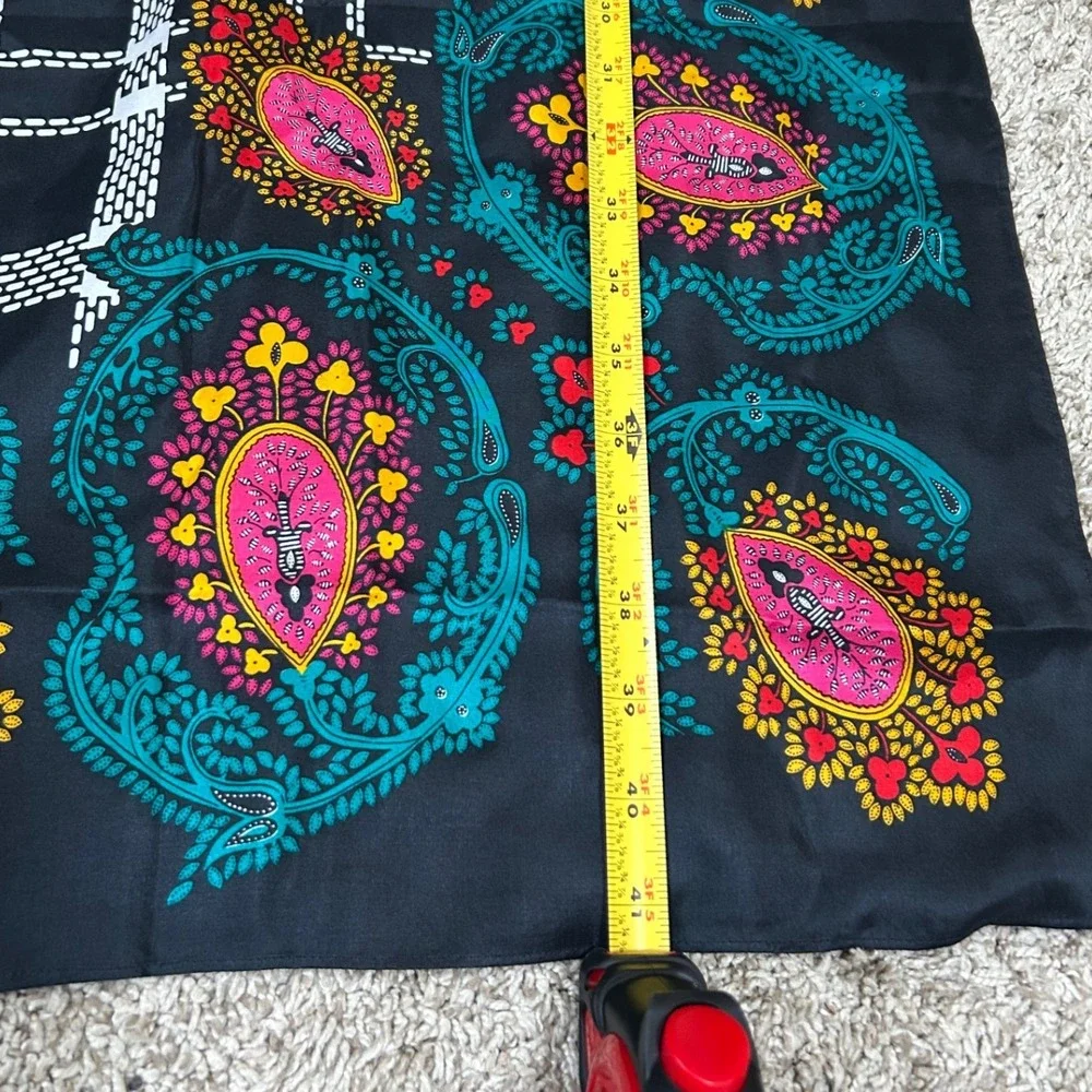 NWT Vintage Diane Von Furstenberg Silk Scarf Black Paisley‎ Floral Print Boho